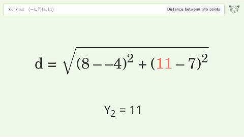 Find the distance between two points p1 (-4,7) and p2 (8,11): Step-by-Step Video Solution