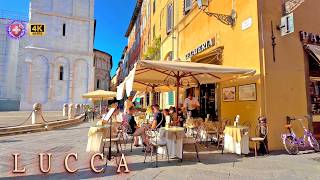 LUCCA ITALY ✨ Via Fillungo , Piazza Amphitheatre & Sculpture of a labyrinth Walking tour 4K Tuscany