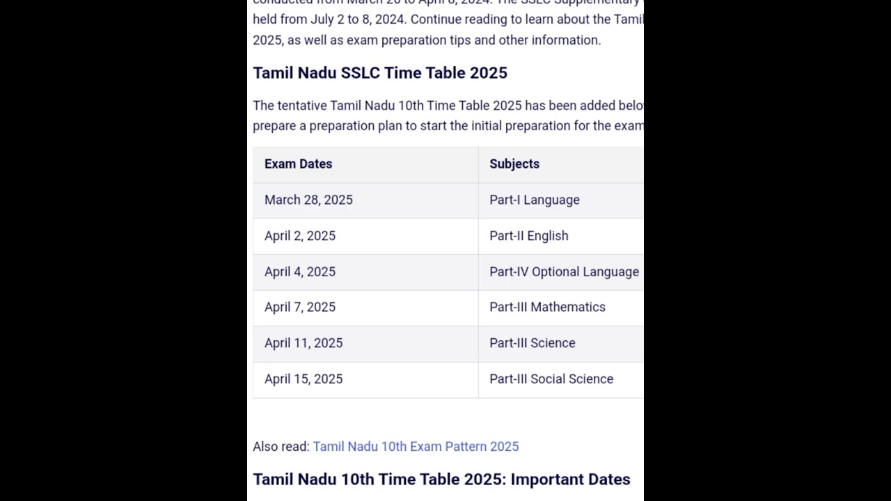 10th exam date 2024--2025 in tamilnadu || 