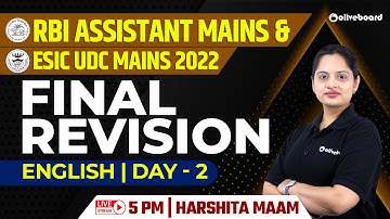 Final Revision | English | Day - 2 | RBI Assistant Mains | ESIC UDC Mains | By Harshita Ma