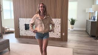 PRETTYGARDEN Beige Faux Suede Bomber Jacket Try On Review | Cropped Fall Outerwear screenshot 1