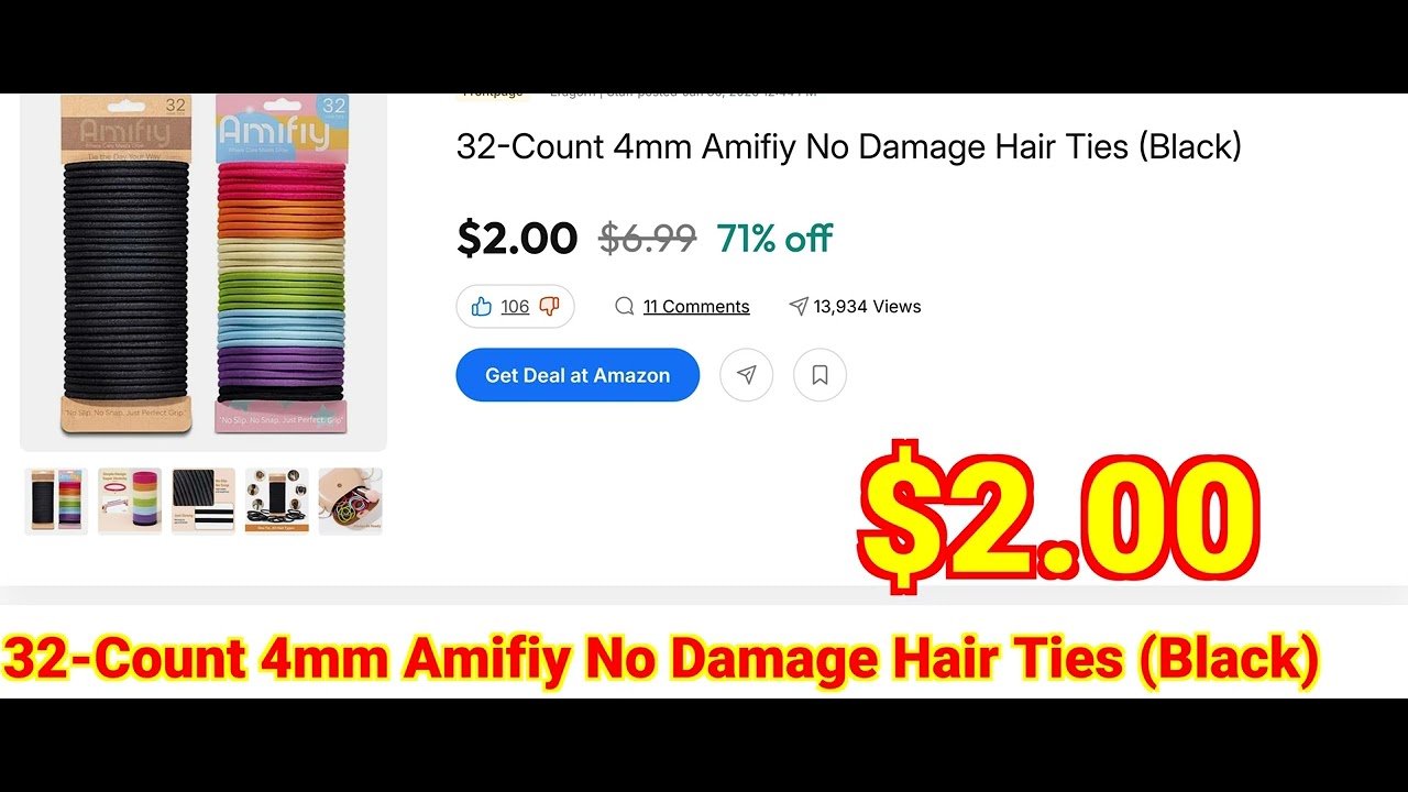 2026-02-01 32-Count 4mm Amifiy No Damage Hair Ties (Black)