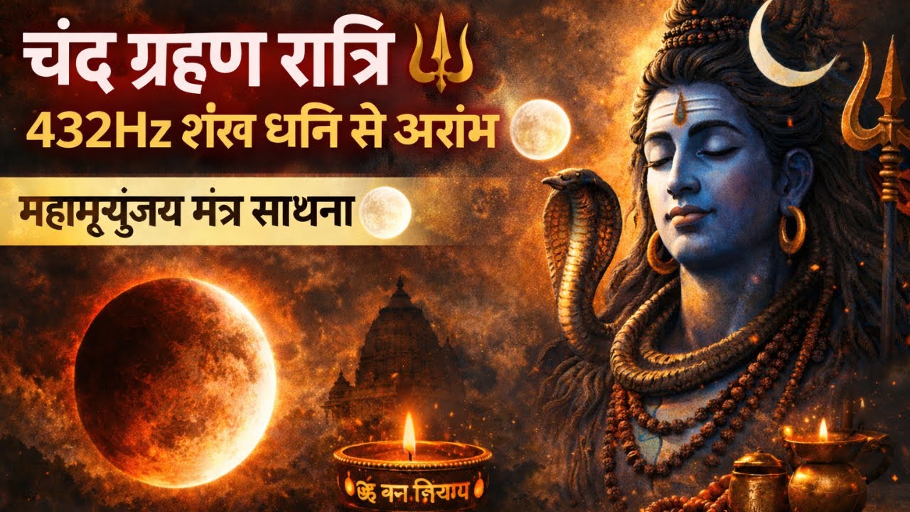 अभी का चंद्र ग्रहण 🌕 | 432Hz शंख ध्वनि से आरंभ | 19 मिनट महामृत्युंजय मंत्र साधना 🔱