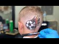 Soccer ball on fire haircut barber design tutorial