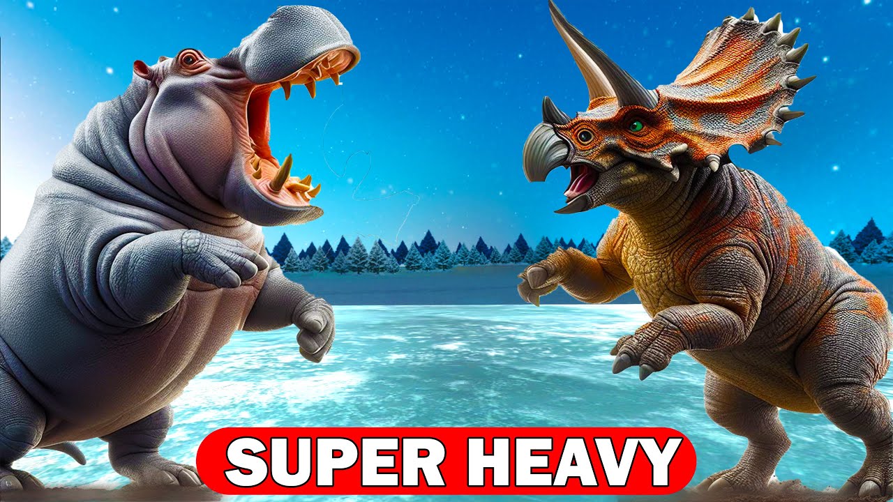 Triceratops VS Hippo - SUPER HEAVY BATTLE - EPIC!