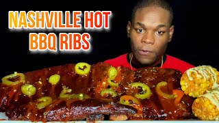 NASHVILLE HOT BBQ RIBS MUKBANG | ST LOUIS STYLE BBQ RIBS | FALL OFF THE BONE BBQ RIBS