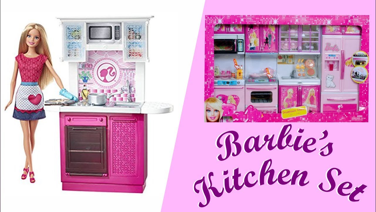  Barbie Doll Kitchen Set Up Real Cooking Refrigerator  Toy 