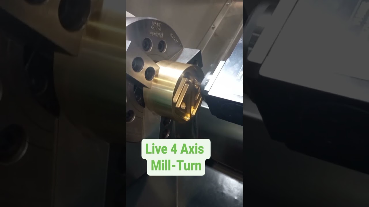Live 4 Axis Mill-Turn Machine @CADCAMER #cnc #shorts #cam #millturn #turnmill