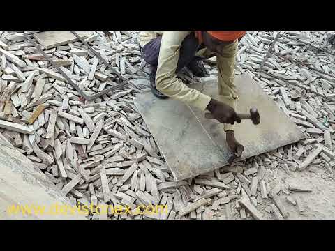 Skilled Craftsman Demonstrates Handcutting Natural Sandstone with Hammer and Chisel.  devistonex.com
