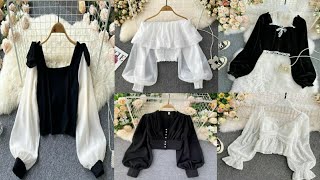 Korean Black & White Crop Top Design | Korean Black Crop Top | Korean White Crop Top |