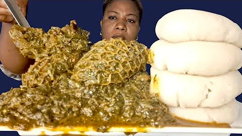 Nigeria food ASMR mukbang/ Afang soup with fufu mukbang
