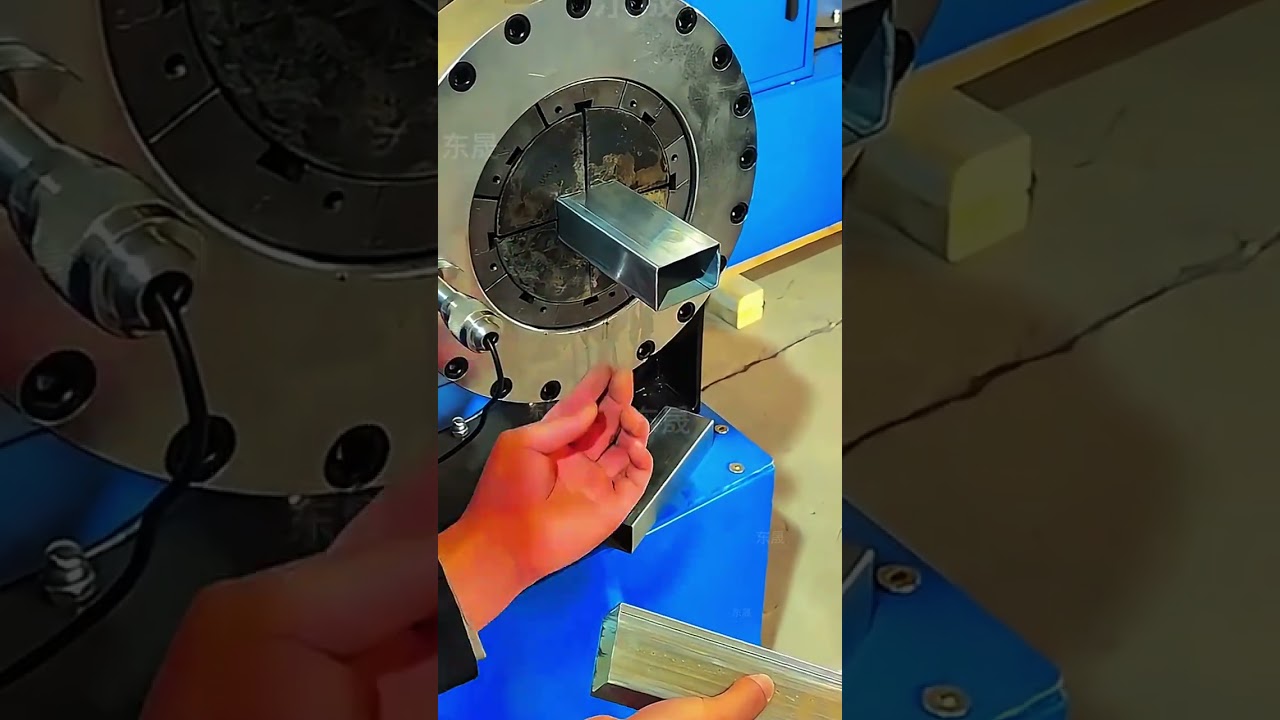 Rectangular tube shrinking and plugging Tube shrinking machine Dongsheng Manufacturing.