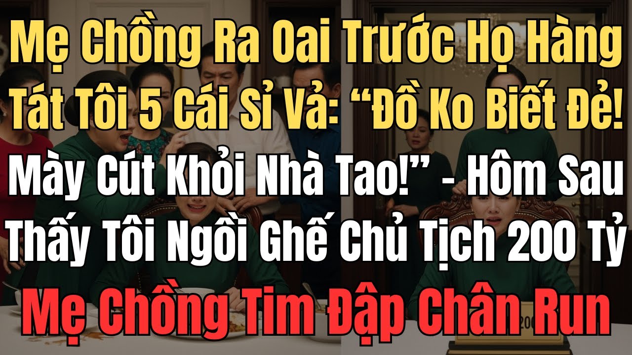 Mẹ chồng ra oai trước họ hàng tát tôi 5 cái sỉ vả “đồ ko biết đẻ! mày cút khỏi nhà tao!” hôm sau...