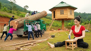 Build Bamboo House & Wooden Cabin in 90 Days Alone | Time Lapse from Start to Finish