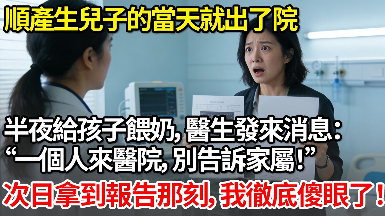 順產生兒子的當天就出了院。半夜給孩子餵奶，醫生發來消息“一個人來醫院，別告訴家屬！”次日拿到報告那刻，我傻眼了#人生感悟 #故事分享 #正能量 #情感 #為人處世 #葵寶說書鋪