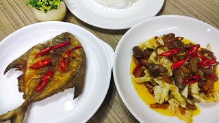 SAYUR CAMPUR GORENG HATI AYAM BERSAMA IKAN BAWAL GORENG