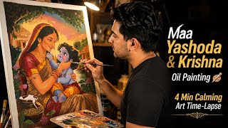 Maa Yashoda & Baby Krishna Oil Painting Calming Art Time-Lapse | Relaxing Flute Music 🎶 #krishna