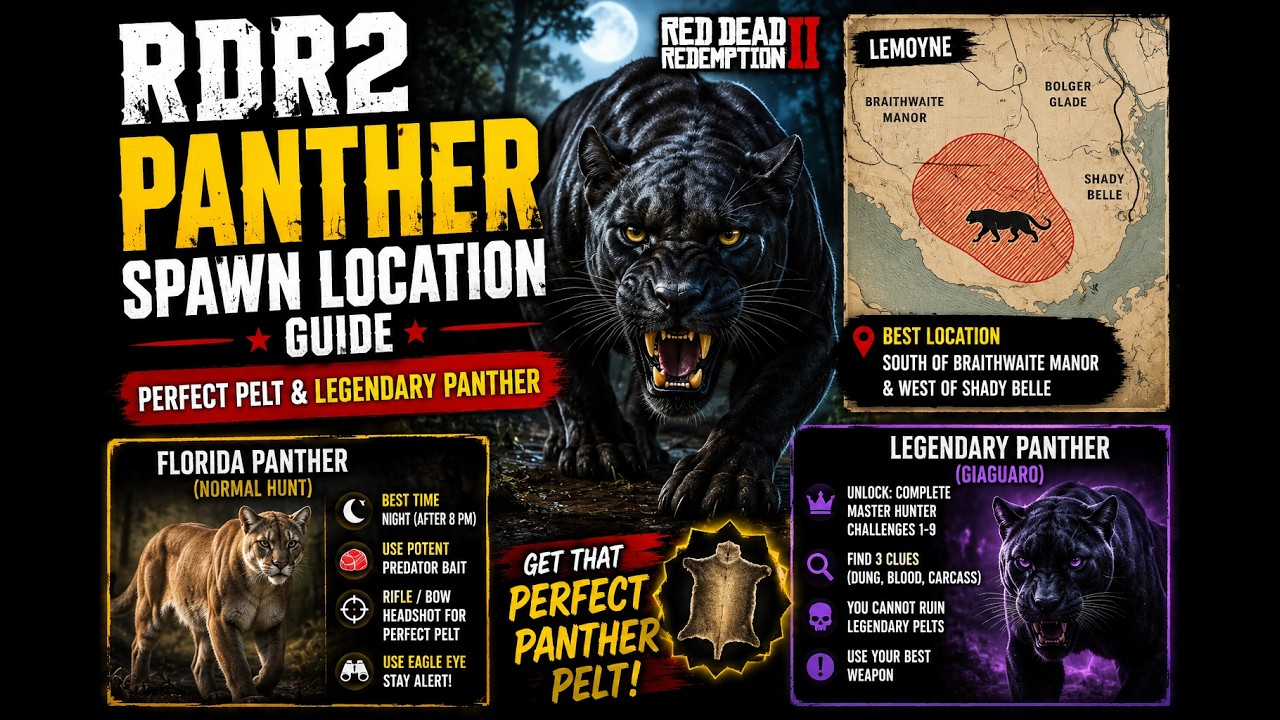 RDR2 Panther Spawn Location Guide (Perfect Pelt & Legendary Panther ...