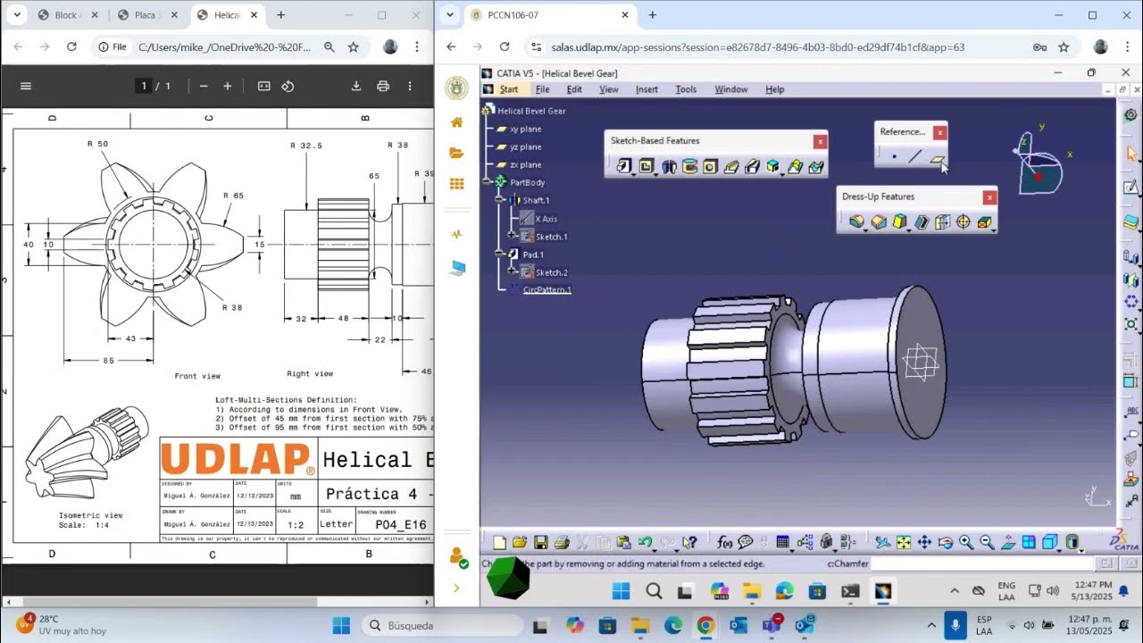 CatiaV5 - Modelado Helical Bevel Gear (Multi-sections)