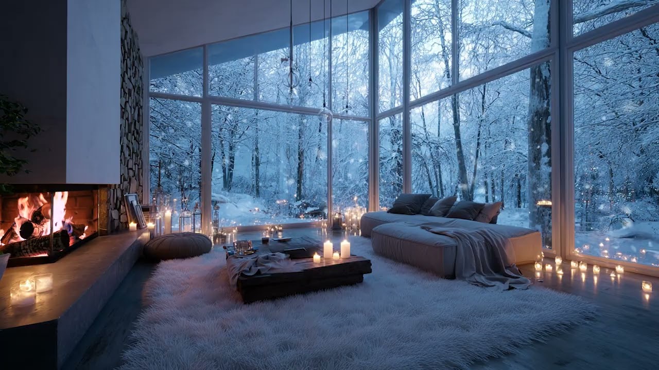 Snowstorm Wind Outside, Calm Fireplace Fire Inside ❄️ Cozy ASMR Sleep Sounds | 3 Hours