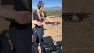 🤷♀️Wife shoots Shot Gun First Time #shotgun #firearm #shooting