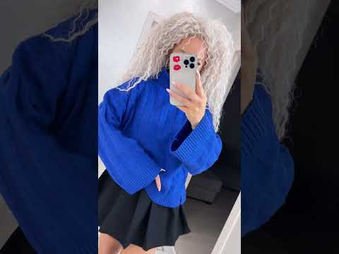 Жіночий теплий светр "Коса" з довгими та широкими рукавами (Оnesize), Електрик, видео 1