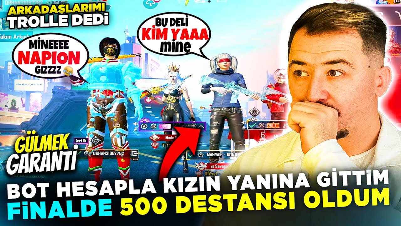 BOT HESAPLA KIZIN YANINA GİTTİM 🤣 FİNALDE 500 DESTANSI OLDUM - PUBG MOBİLE TROLL