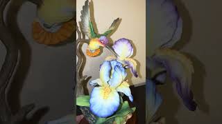 San Francisco Music Box Company Hummingbird &amp; Iris Porcelain Music Box Figurine