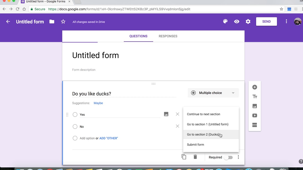 How To Go To Section Based On Answer Google Forms Tutorial Youtube