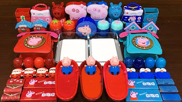 RED vs BLUE PEPPA PIG Slime ! Mixing Random into GLOSSY Slime ! Satisfying Slime Video #234