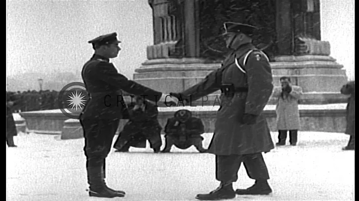 Soviet and American soldiers in formal military demonstration of friendship. Revi...HD Stock Footage