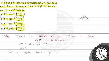 If \( \vec{a}, \vec{b} \) and \( \vec{c} \) are three unit vectors equally inclined to each othe...