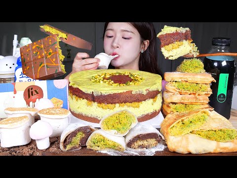 ASMR MUKBANG | Dubai Dessert Feast 💚 Fix Dubai Chocolate, Dubai Sticky Rice Cakes, Crepes, Waffles