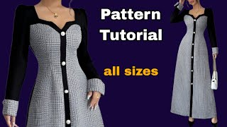 ✅️ Step-by-Step Evening Dress Pattern Drafting Tutorial | Beginner Friendly ✂️