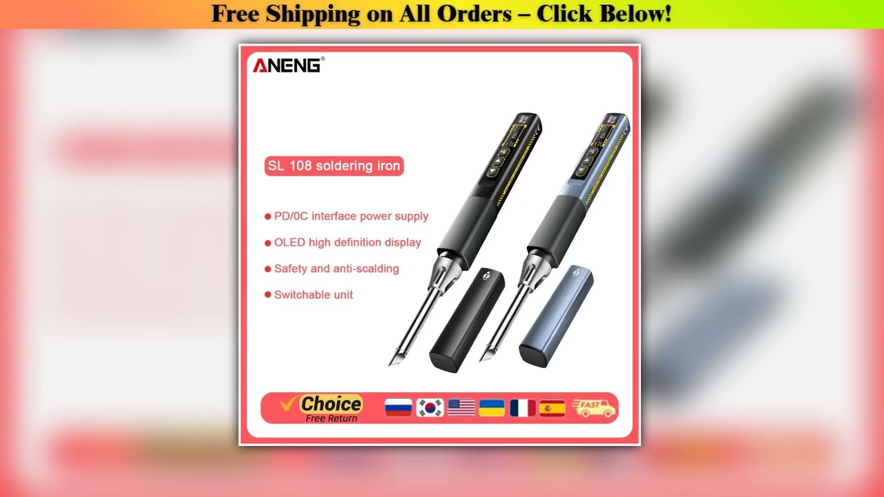 ANENG SL108 96W Smart Soldering Iron, PD/QC Fast Heating, Adjustable Temp 200-450C, Portable