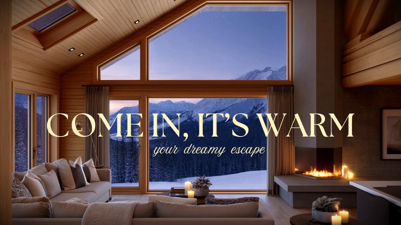 Warm Fireplace & Soft Piano ❄️ Cozy Mountain Cabin Winter Ambience