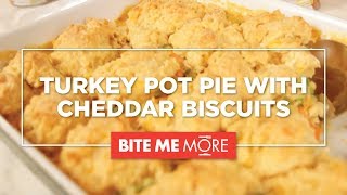 This easy and delicious turkey pot pie topped with homemade cheddar
biscuits is the perfect comfort food for fall, a great way to serve up
leftover turke...