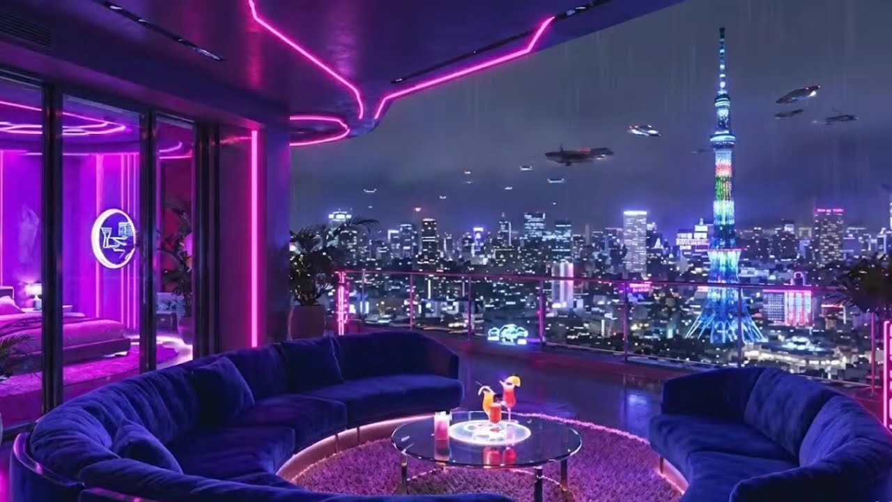 🔴 LIVE 24/7 Neon City Rain Lofi 🌆💜 Study, Sleep & Chill Beats