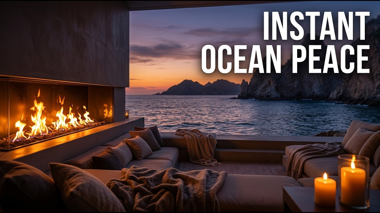 3 Hours of Coastal Smooth Jazz by the Fireplace 🌊 Relaxing Piano Ambience for Focus, Work and Stress