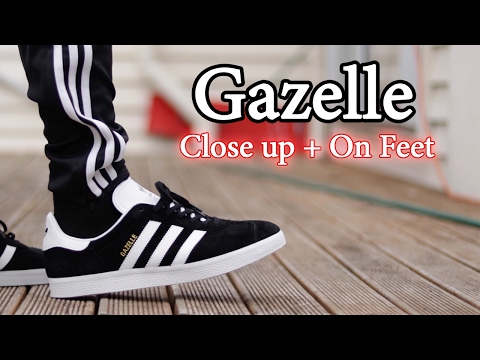 Adidas Gazelle (Black/White) On Feet with Different Pants and Close Up -  YouTube