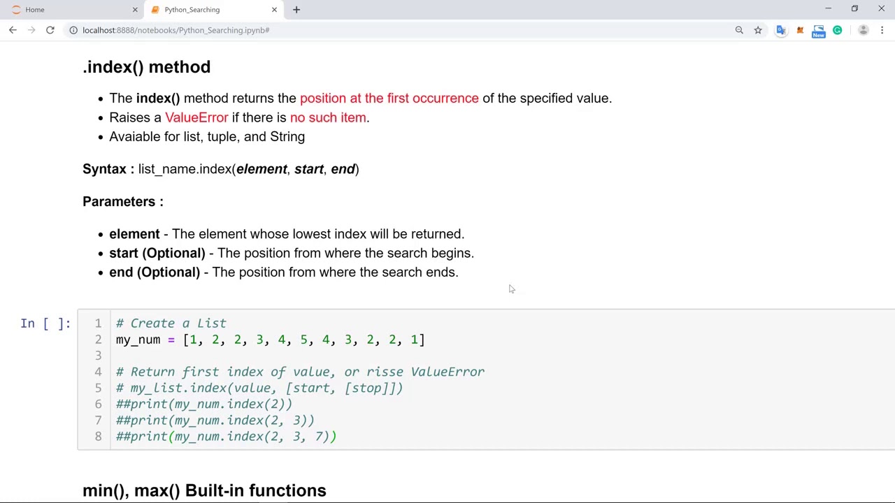 week12 7.PythonSearching Membership Operator and index method - YouTube