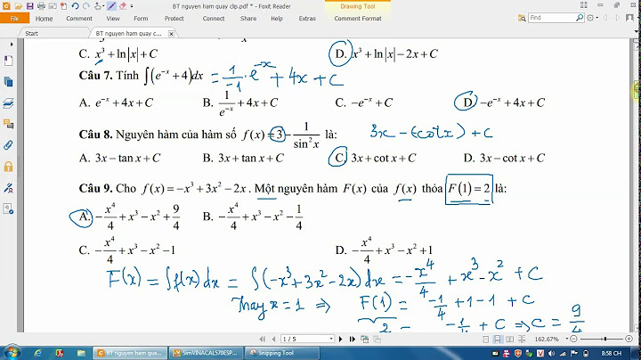 Bài tập trắc nghiệm nguyên hàm tich phan chong casio năm 2024