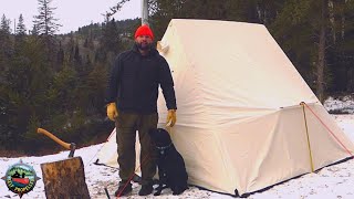 Hot Tent Overnight in Early Winter. New Snowtrekker High Country. Cooking on the Esker Wood Stove