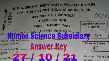 Bihar University Home Science Subsidiary Answer Key 2021|| Home Science By Arun Sir