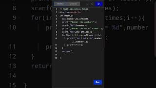 Multiplication table using C Language