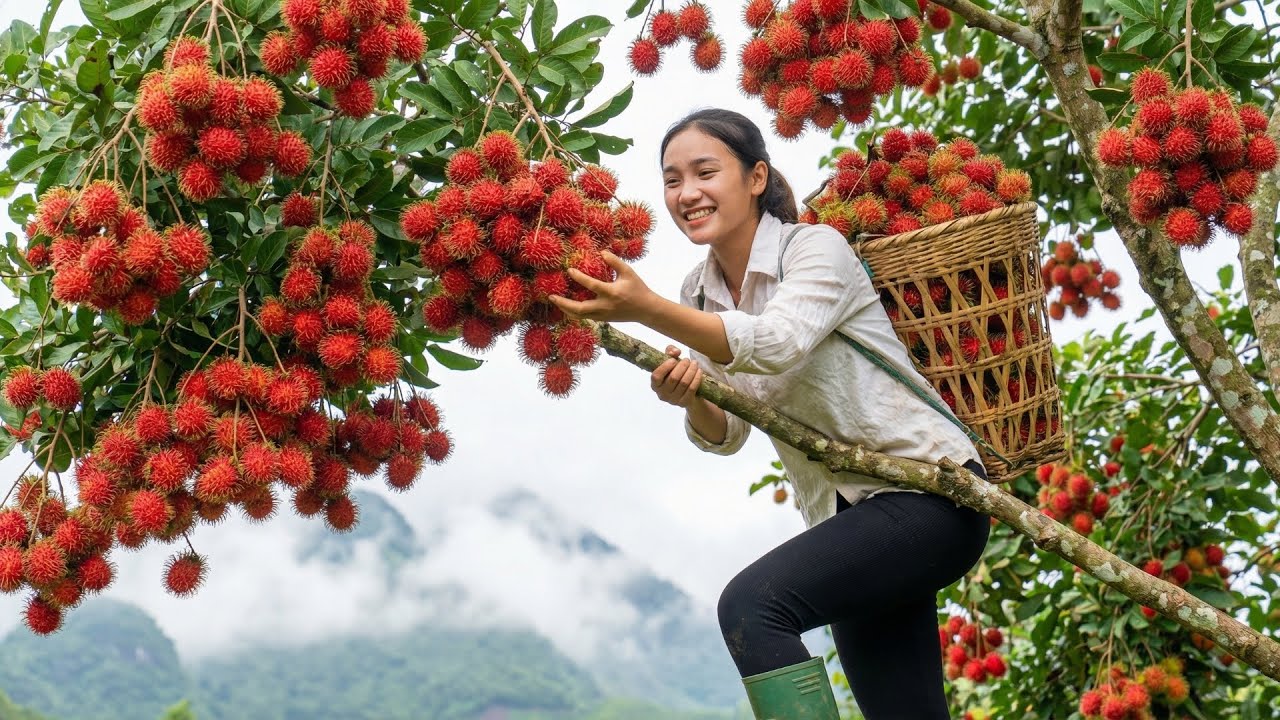 Country life:  Harvesting 1000kg of Rambutans from an Ancient Tree to Take to Market for Sale
