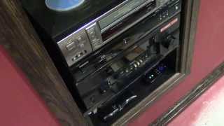 Top Load Media Storage Cabinet in Oak Finish w Black Interior DIY Home Theater Room - Built-In Wall AV Rack