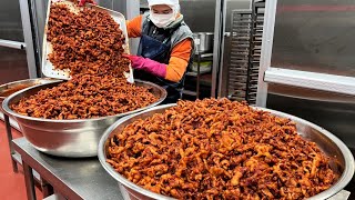 Amazing grilled spicy chicken feet mass production process / korean food factory