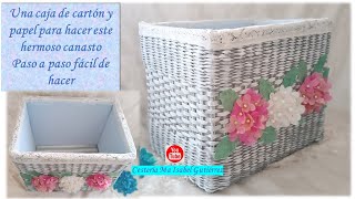 Hermoso canasto con una caja de cartón y papel Fácil para principiantes. Basket with a box and paper