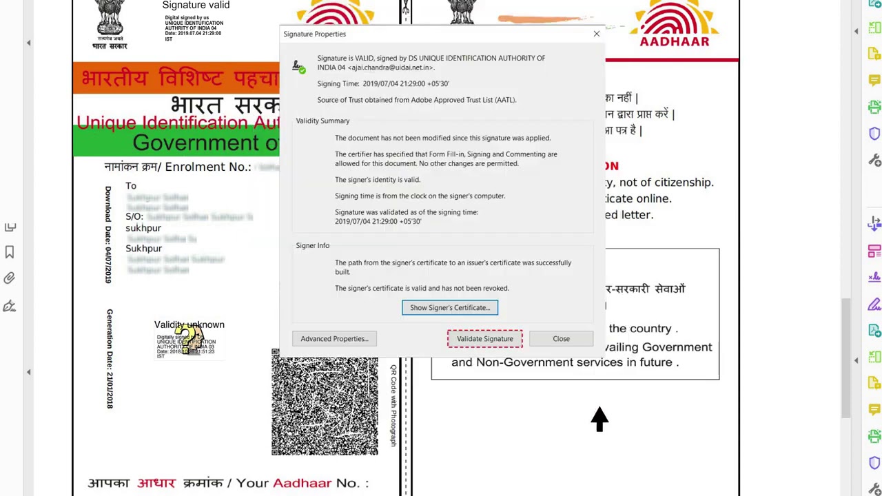 TUTORIAL  How to verify  validate digital signature on eAadhaar